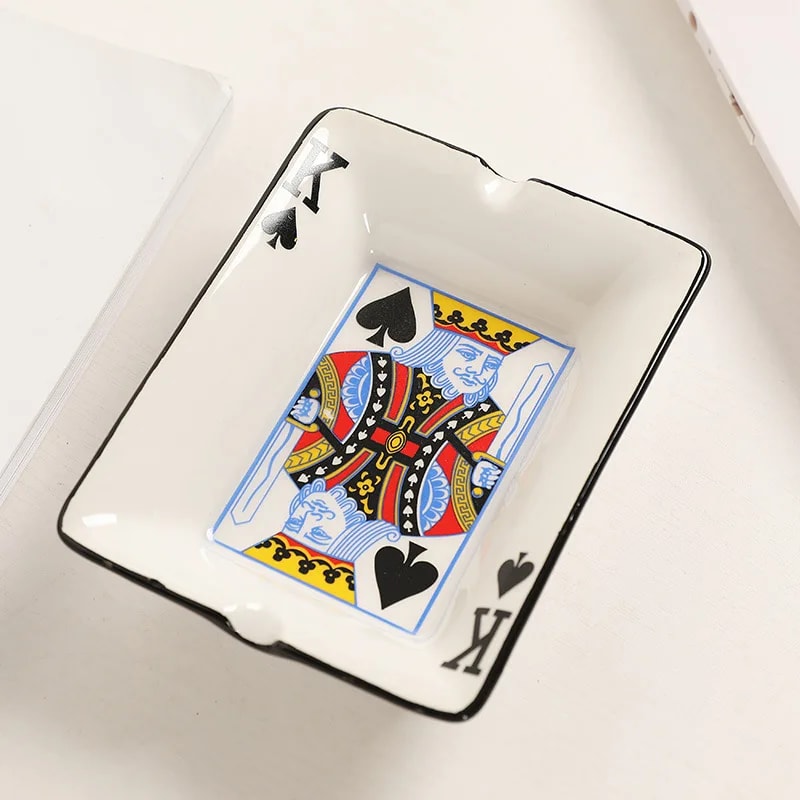 Royal Poker Ceramic Ashtray Decorative Smoking Tray for Home Office Lounge