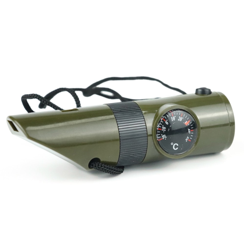 Survival Whistle with LED Light, Compass & Thermometer for Outdoor Emergency Safety