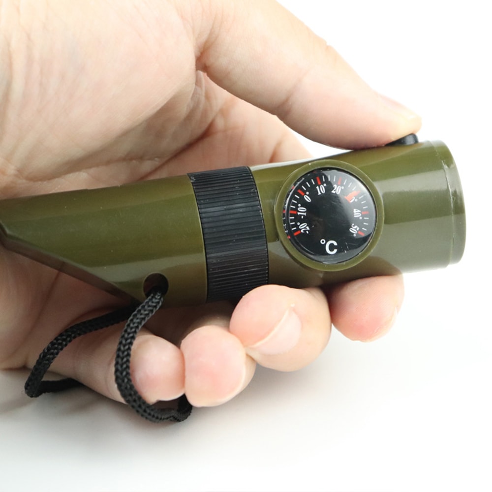 Survival Whistle with LED Light, Compass & Thermometer for Outdoor Emergency Safety