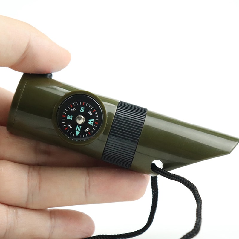 Survival Whistle with LED Light, Compass & Thermometer for Outdoor Emergency Safety