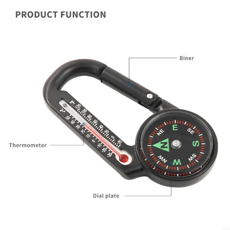 TrailGuard Survival Compass Carabiner with Thermometer for Hiking & Camping