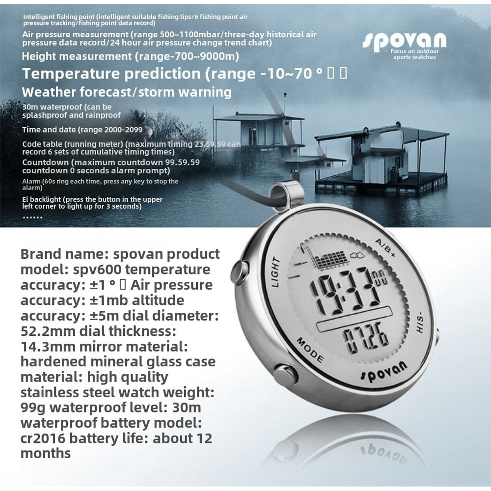 Spovan Waterproof Fishing Barometer Watch for Hiking, Camping & Outdoor Sports