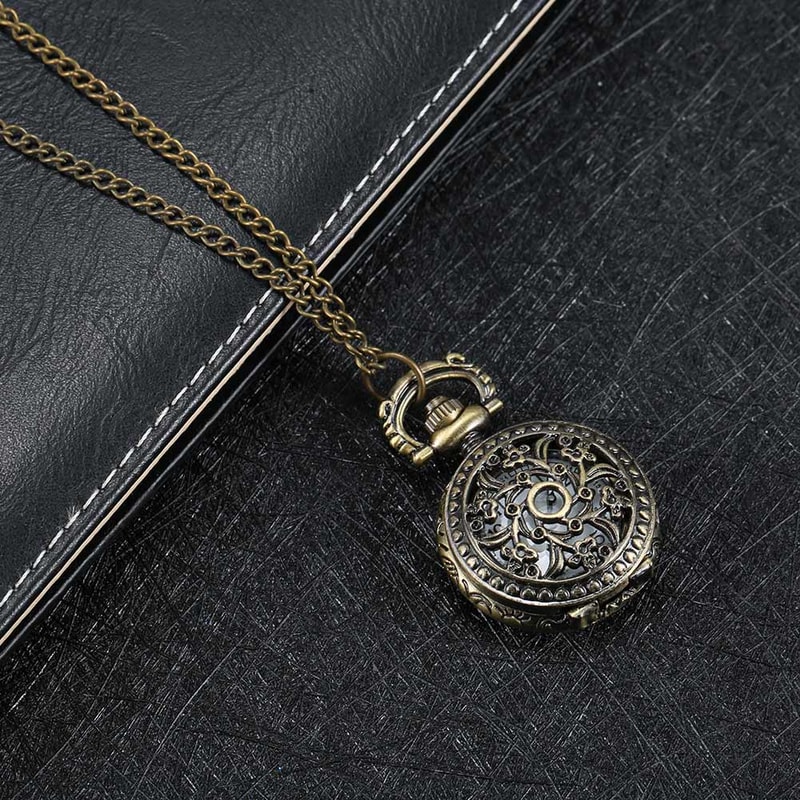 Vintage Floral Pendant Pocket Watch Necklace for Women