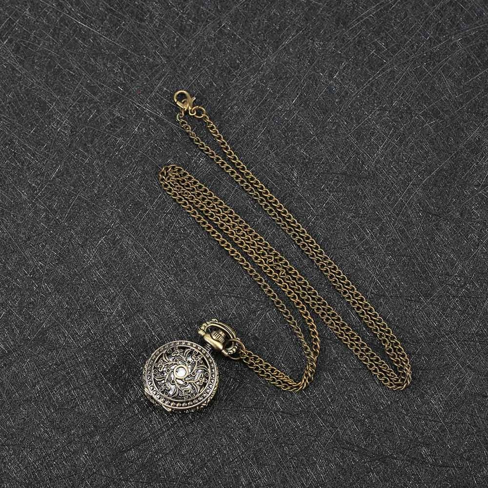 Vintage Floral Pendant Pocket Watch Necklace for Women