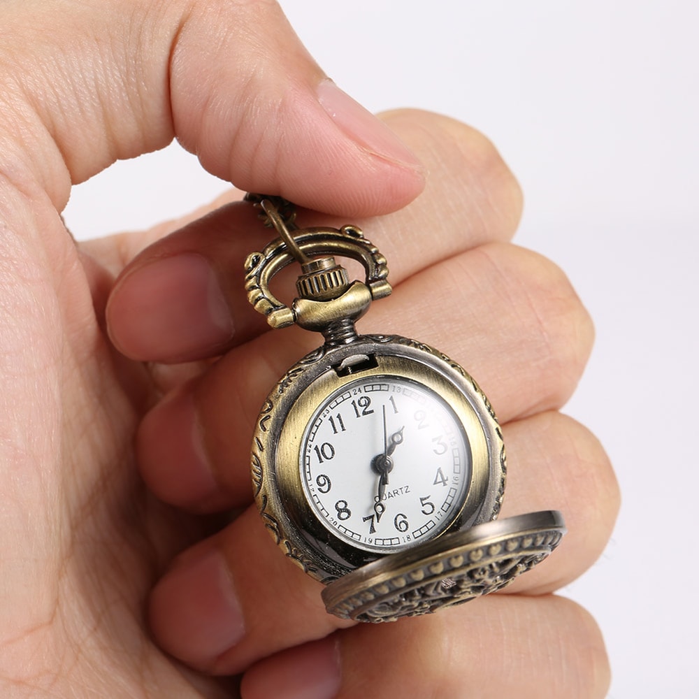 Vintage Floral Pendant Pocket Watch Necklace for Women