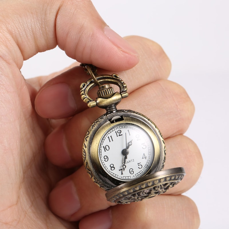 Vintage Floral Pendant Pocket Watch Necklace for Women
