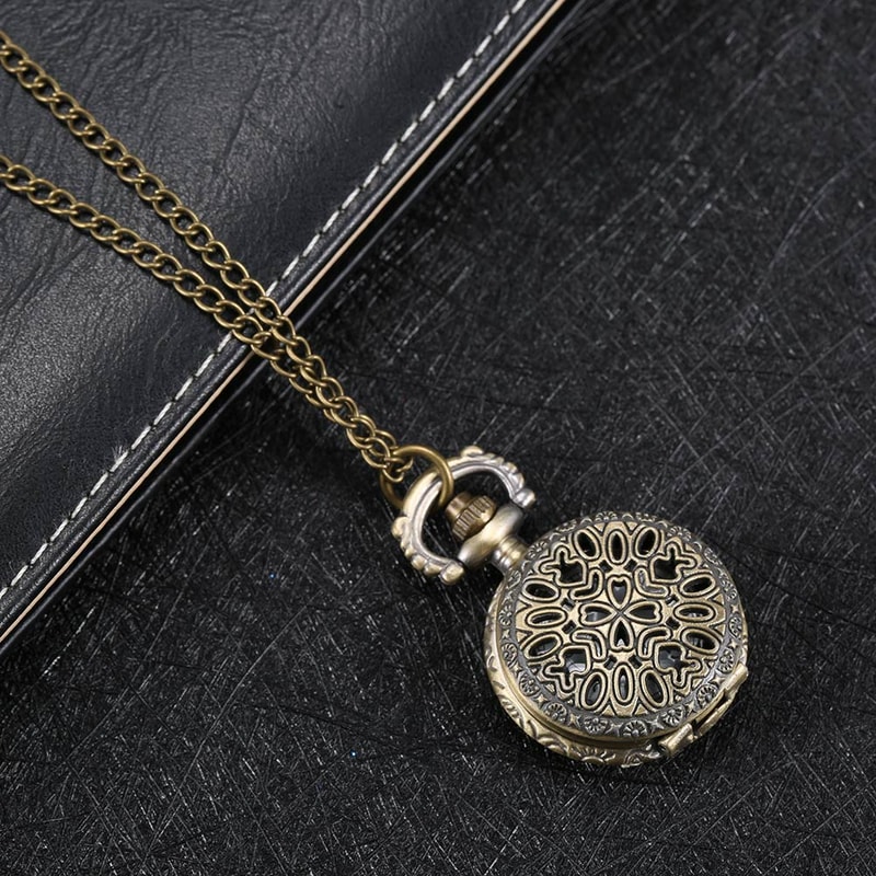 Vintage Floral Pendant Pocket Watch Necklace for Women
