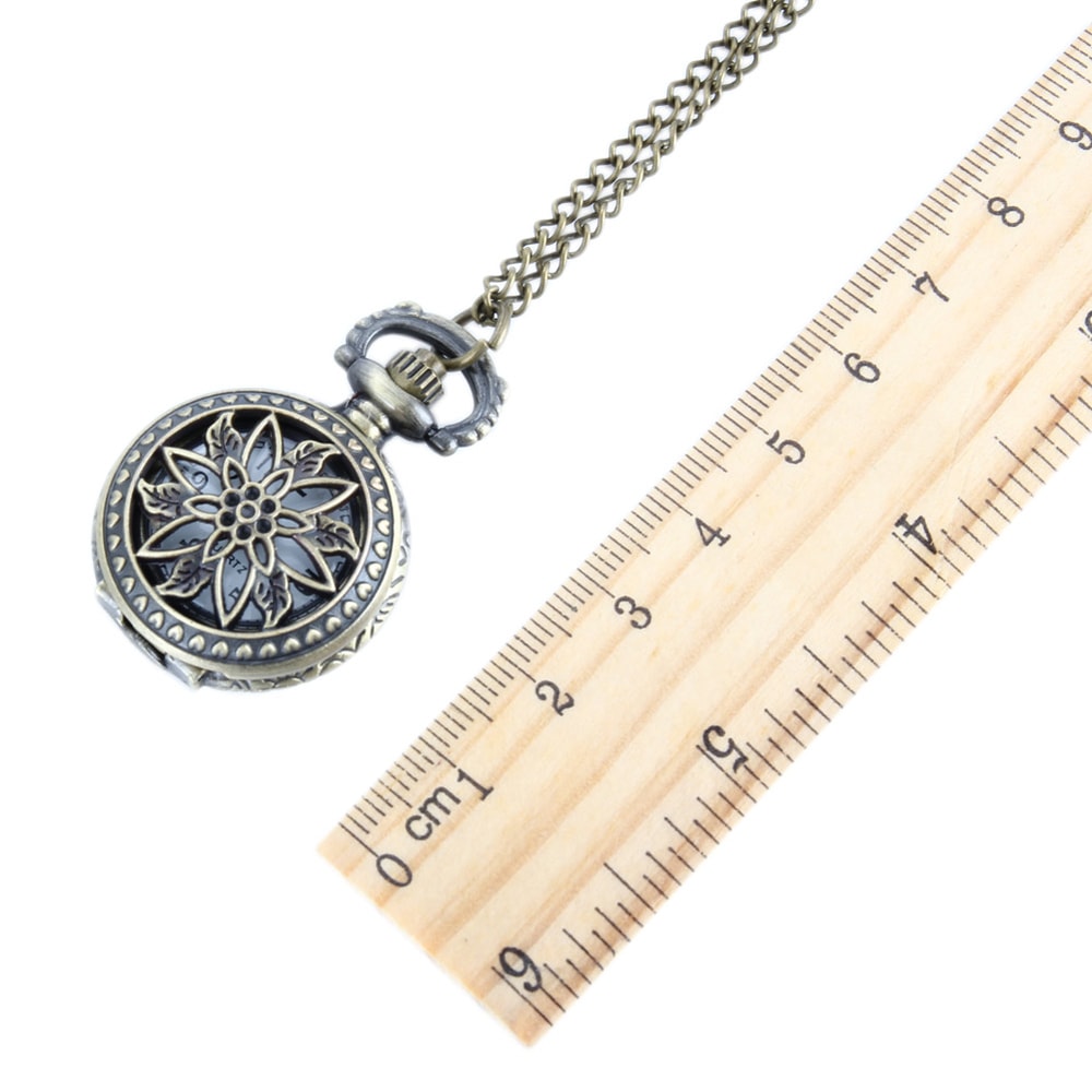 Vintage Floral Pendant Pocket Watch Necklace for Women