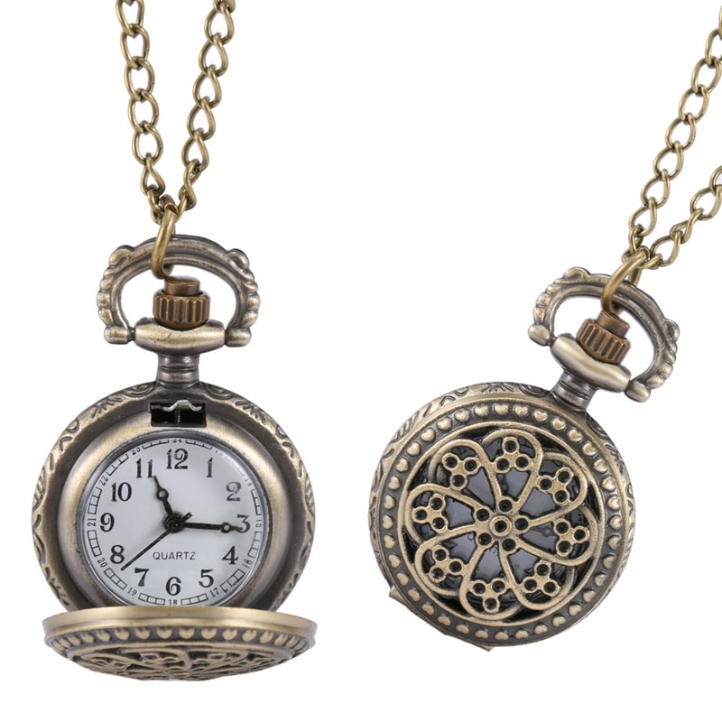 Vintage Floral Pendant Pocket Watch Necklace for Women