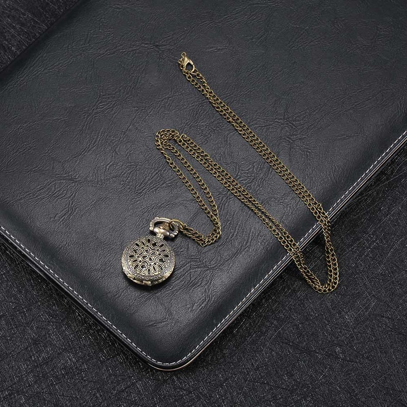 Vintage Floral Pendant Pocket Watch Necklace for Women