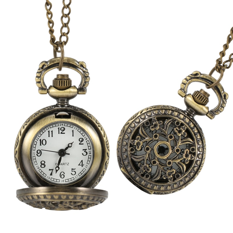 Vintage Floral Pendant Pocket Watch Necklace for Women