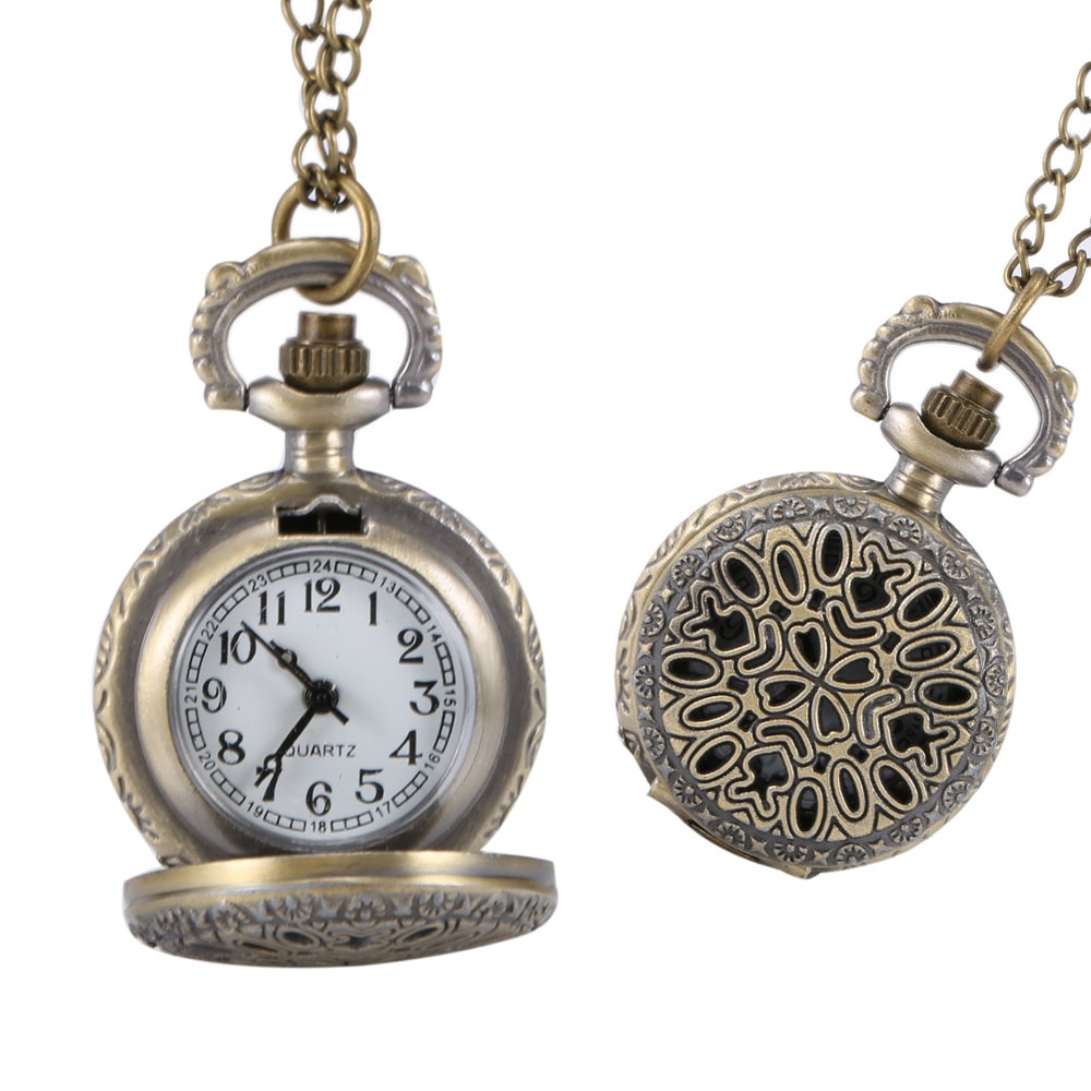Vintage Floral Pendant Pocket Watch Necklace for Women
