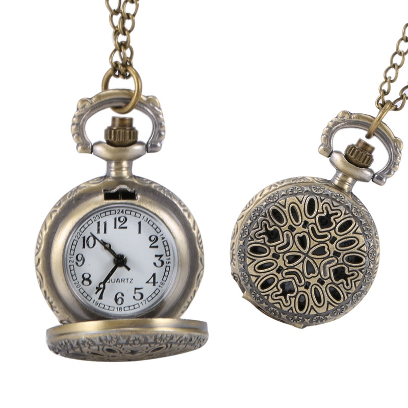 Vintage Floral Pendant Pocket Watch Necklace for Women