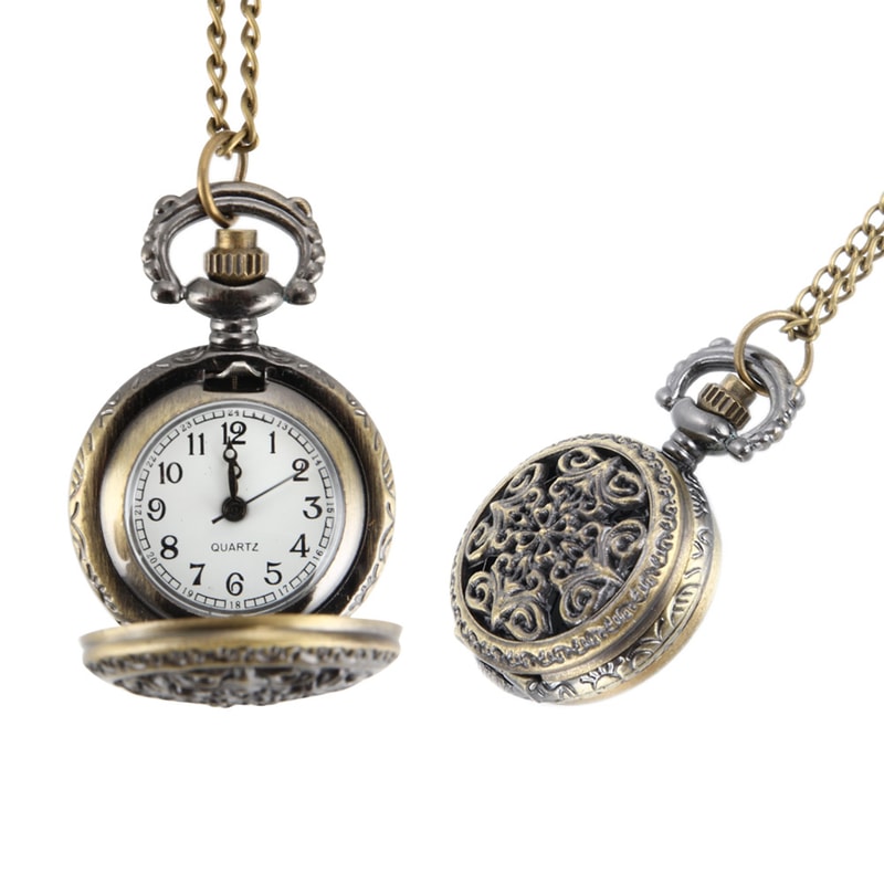 Vintage Floral Pendant Pocket Watch Necklace for Women