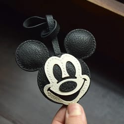 cute mickey mouse keychain leather bag charm for car keys and handbags
