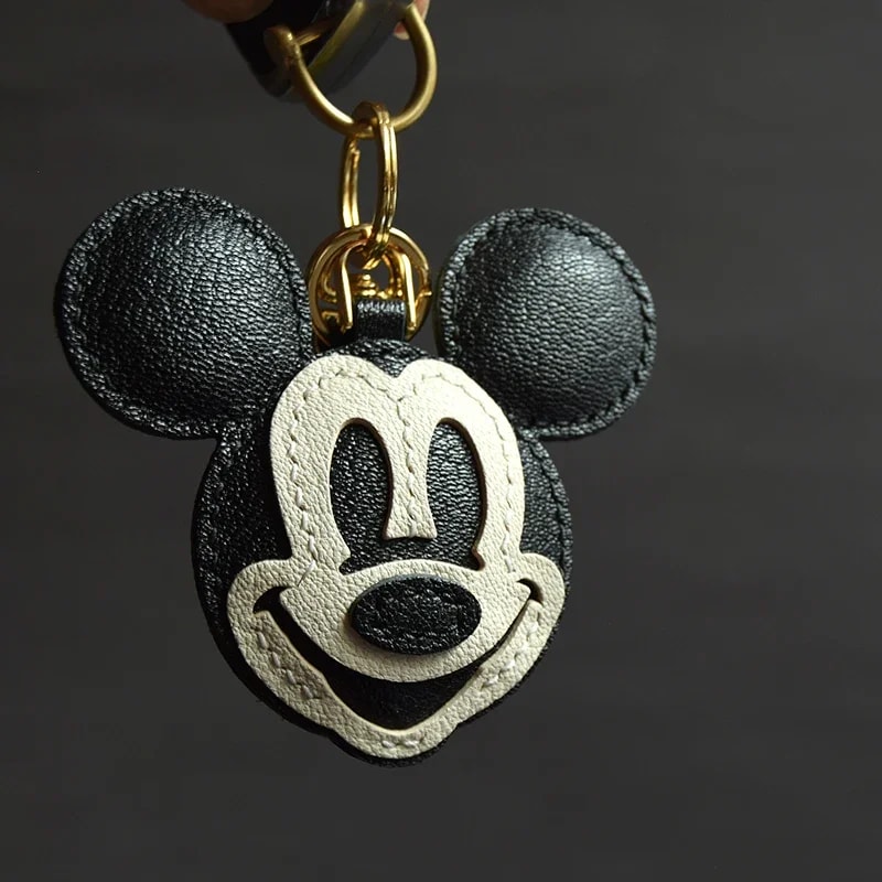 Cute Mickey Mouse Keychain Leather Bag Charm for Car Keys and Handbags