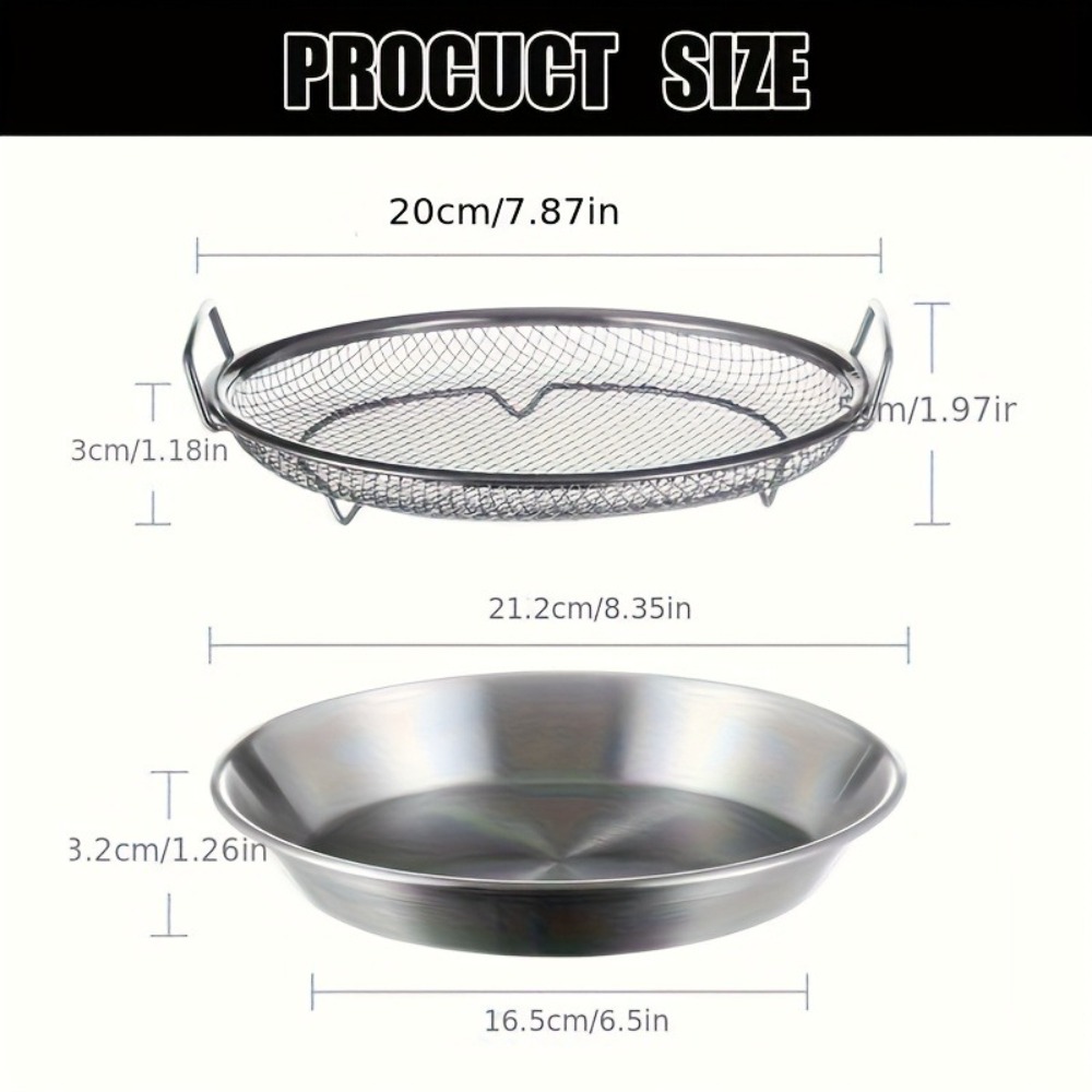 CrispFlow Stainless Steel Frying Basket Oil Drip Tray Set 3