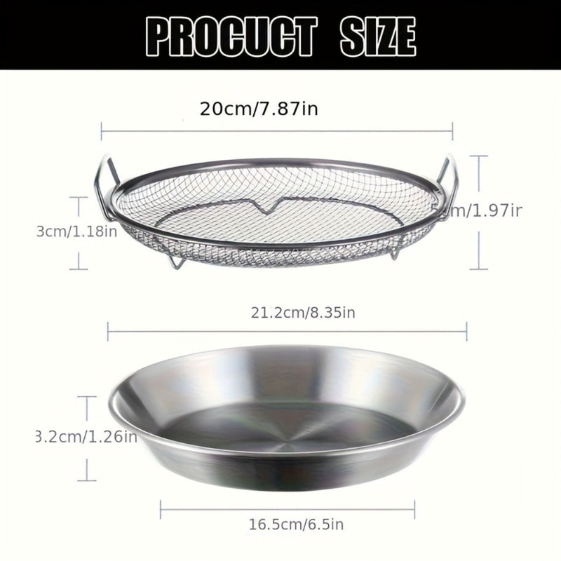 CrispFlow Stainless Steel Frying Basket Oil Drip Tray Set 3