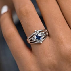 blue zircon geometric cocktail ring for women elegant banquet jewelry