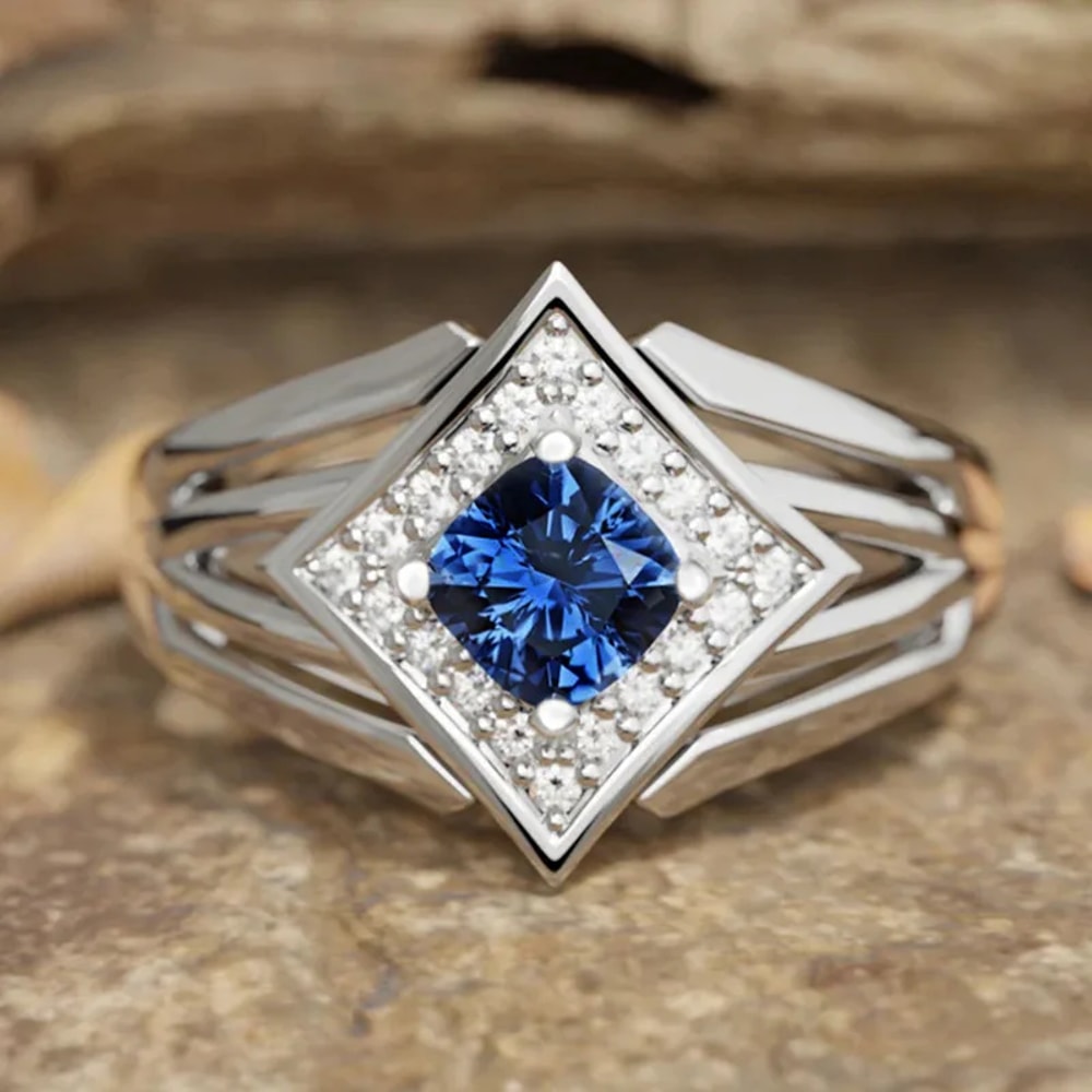 Blue Zircon Geometric Cocktail Ring For Women Elegant Banquet Jewelry 1