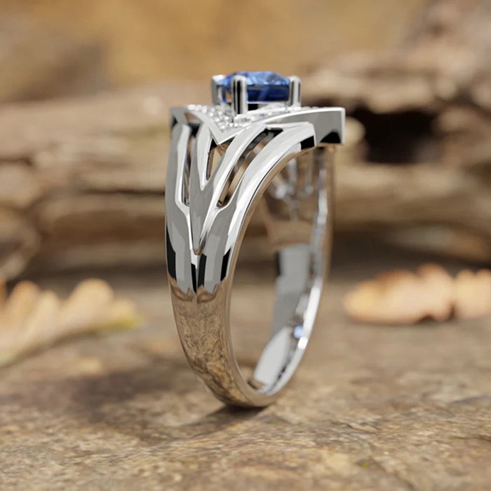 Blue Zircon Geometric Cocktail Ring For Women Elegant Banquet Jewelry 3