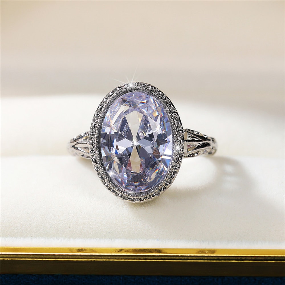 Vintage Hollow Out Cocktail Ring for Women with Cubic Zirconia Elegant Party Jewelry