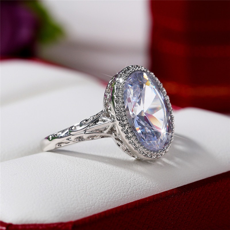 Vintage Hollow Out Cocktail Ring for Women with Cubic Zirconia Elegant Party Jewelry