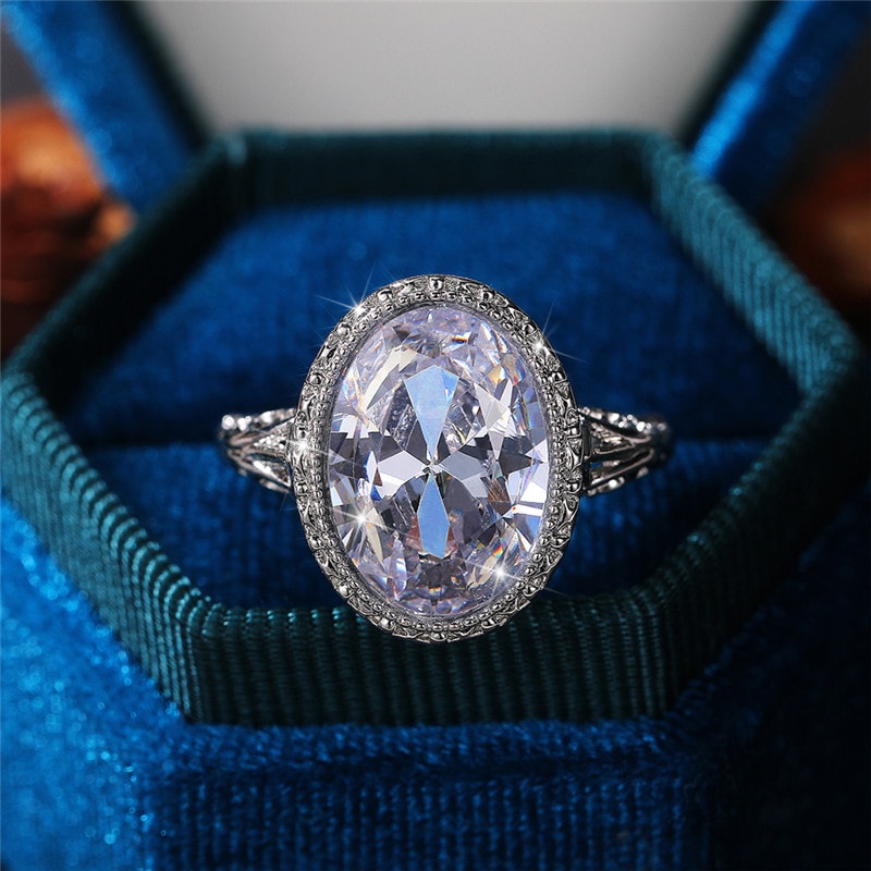 Vintage Hollow Out Cocktail Ring for Women with Cubic Zirconia Elegant Party Jewelry