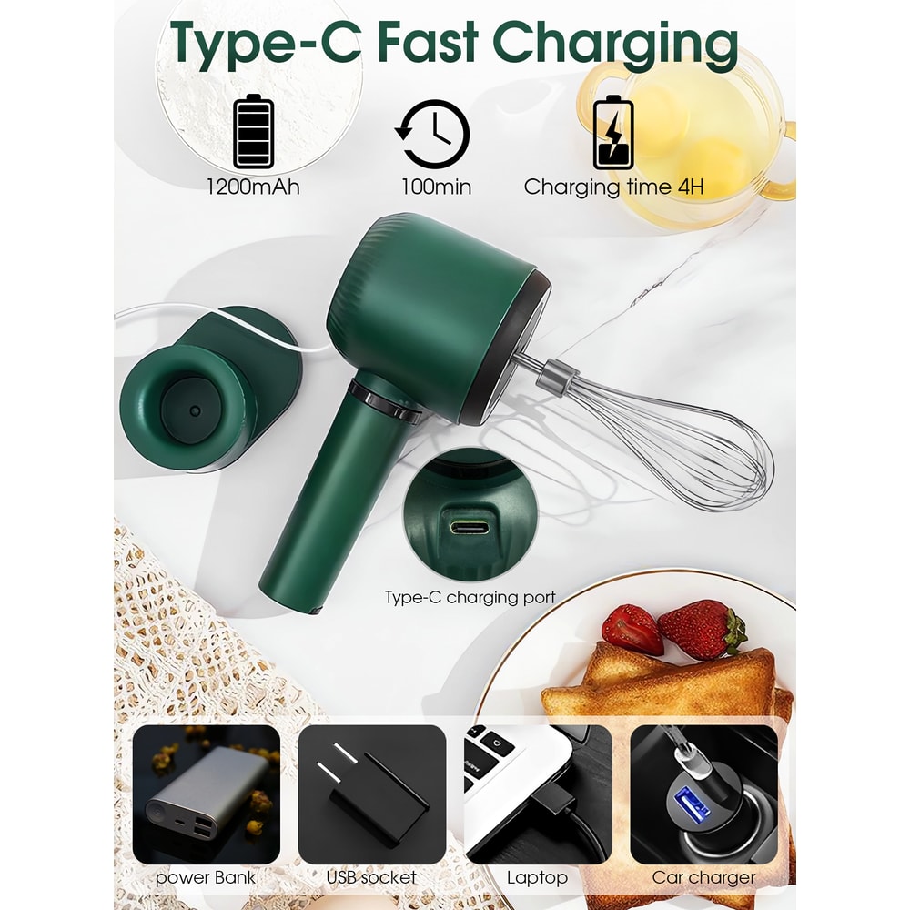 USB Rechargeable Electric Milk Frother and Hand Mixer with Dual Whisks