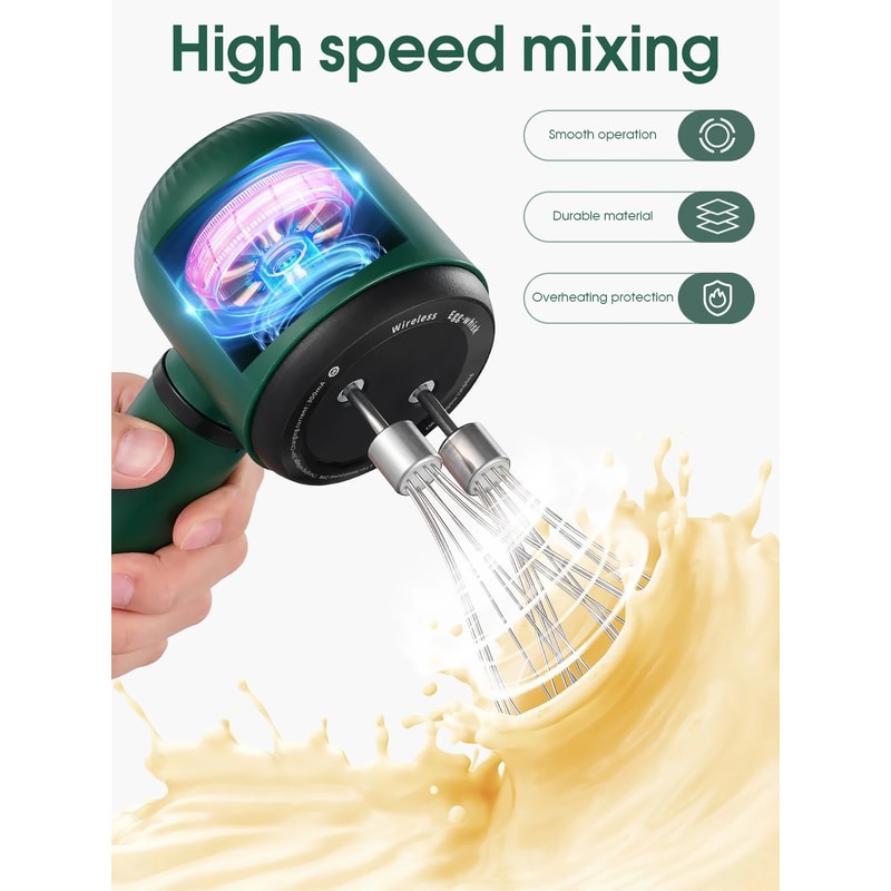 USB Rechargeable Electric Milk Frother and Hand Mixer with Dual Whisks