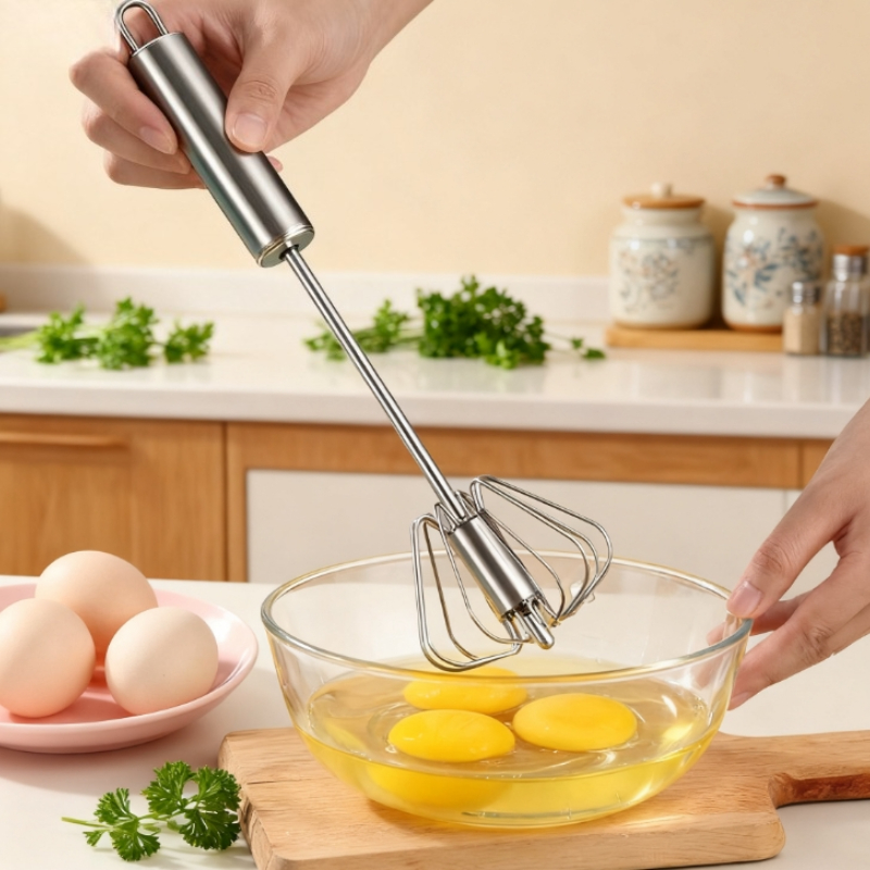Stainless Steel Push Whisk Manual Egg Beater for Baking, Cream & Batter Mixing