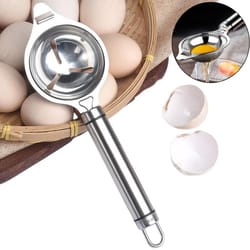 stainless steel egg separator with long handle for fast & mess free baking