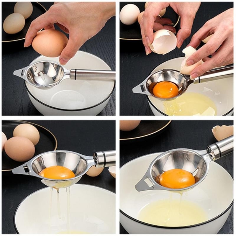 Stainless Steel Egg Separator with Long Handle for Fast & Mess Free Baking