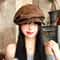 Vintage PU Leather Beret For Women Retro British Newsboy Baker Boy Cap 0