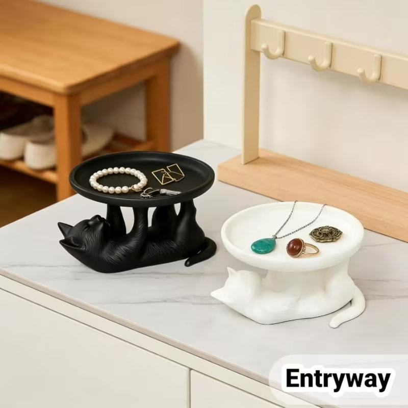 Cute Cat Jewelry Organizer Tray for Keys Earrings and Desktop Decor