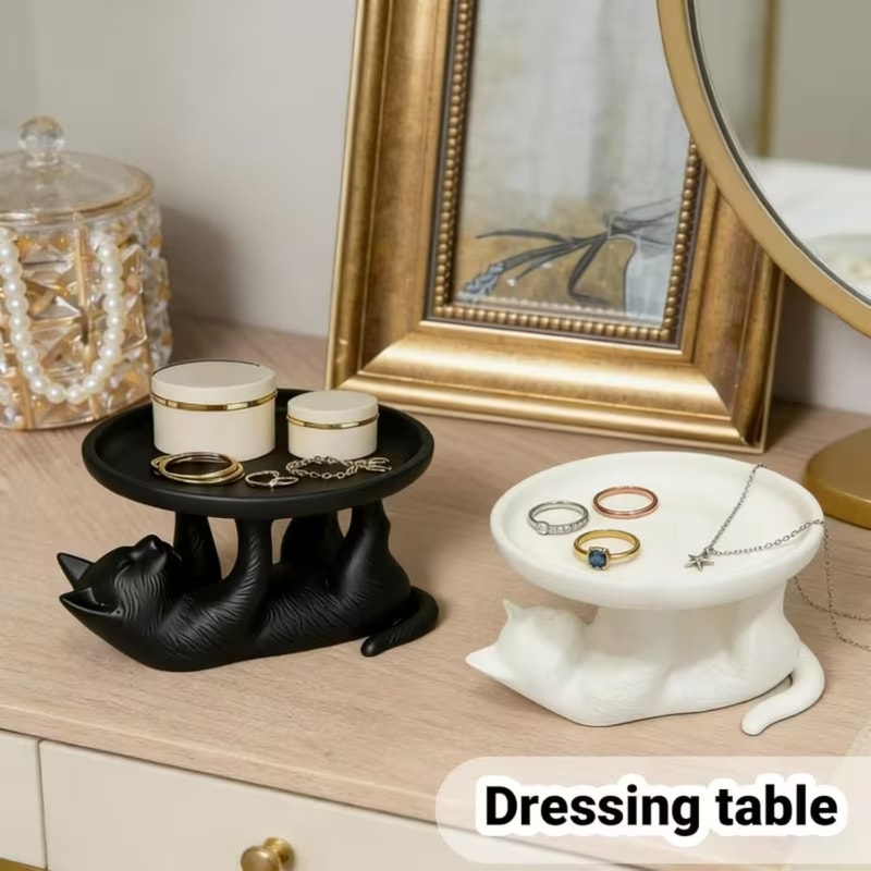 Cute Cat Jewelry Organizer Tray for Keys Earrings and Desktop Decor
