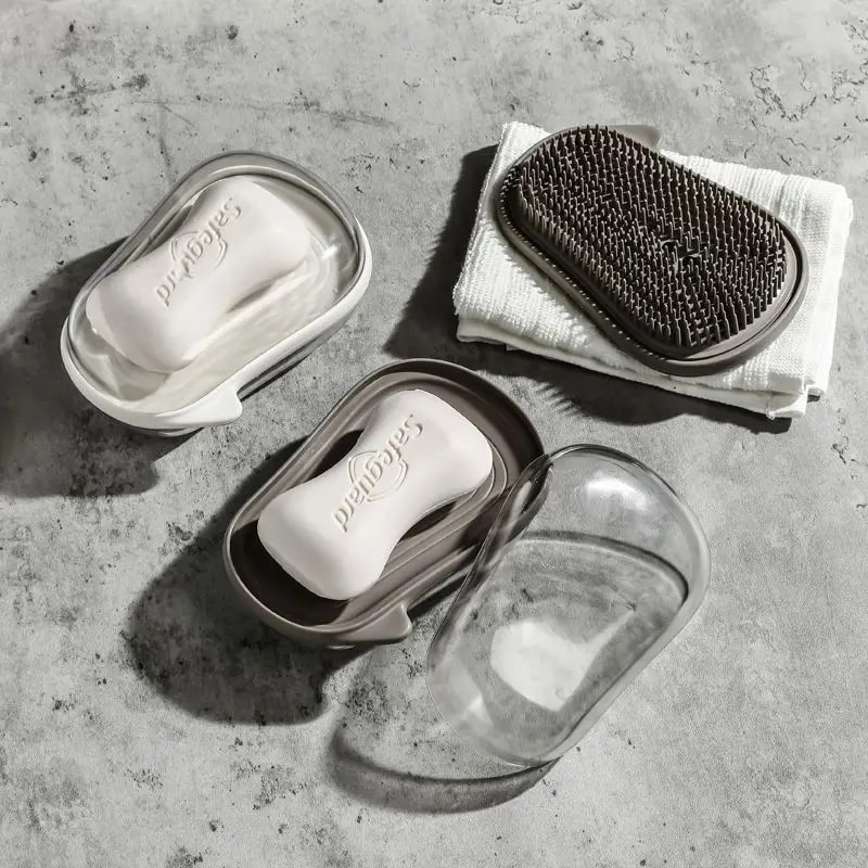 Silicone Travel Soap Holder With Lid And Drainage Tray For Bathroom Gym Camping 5