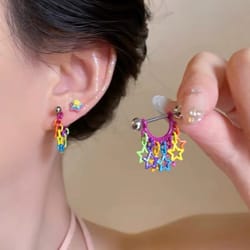 colorful hollow star tassel earrings for women trendy geometric hip hop earbone studs