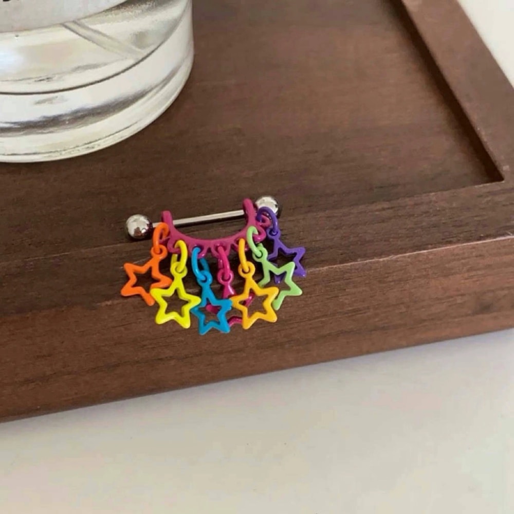 Colorful Hollow Star Tassel Earrings for Women Trendy Geometric Hip Hop Earbone Studs
