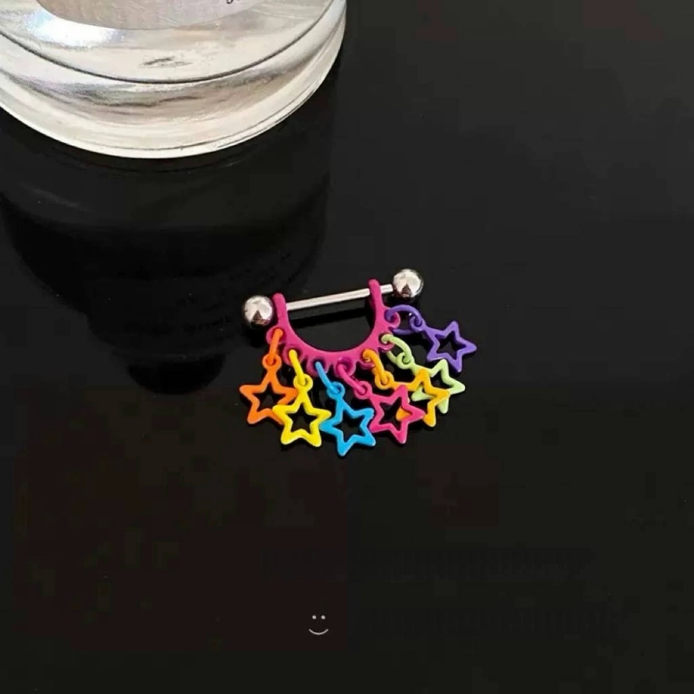 Colorful Hollow Star Tassel Earrings for Women Trendy Geometric Hip Hop Earbone Studs