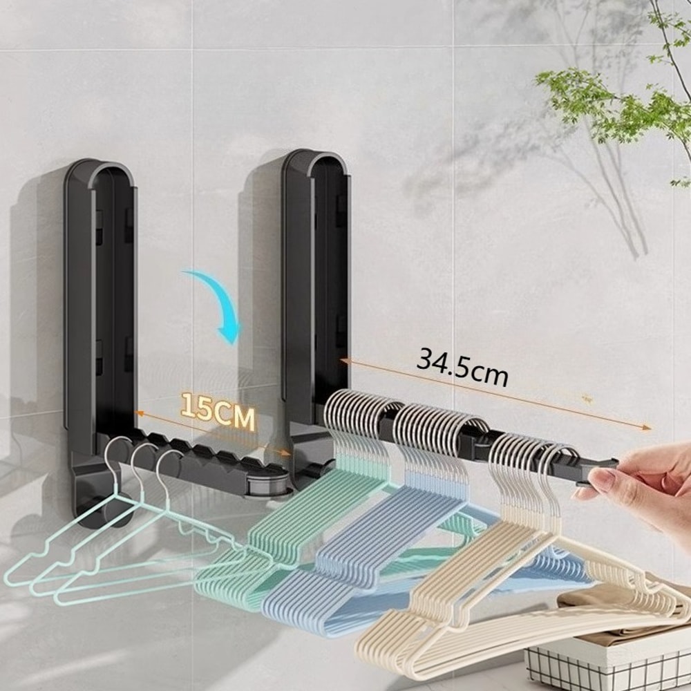 SpaceSaver Retractable Clothes Rack Wall Mounted No Drill Laundry Hanger for Balcony & Indoor Use