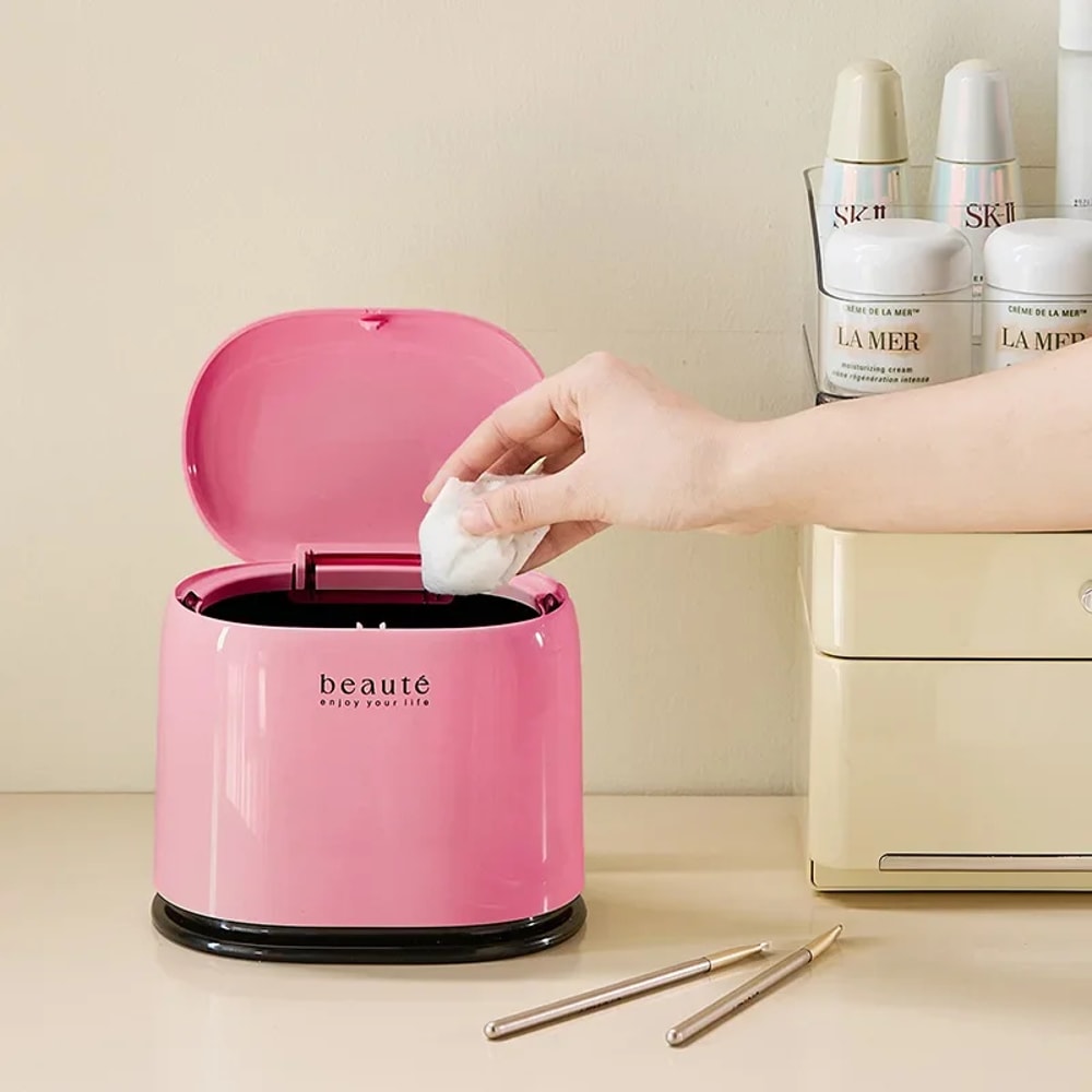 Dopamine Mini Desktop Trash Can with Press Lid for Office, Vanity & Kitchen Organization