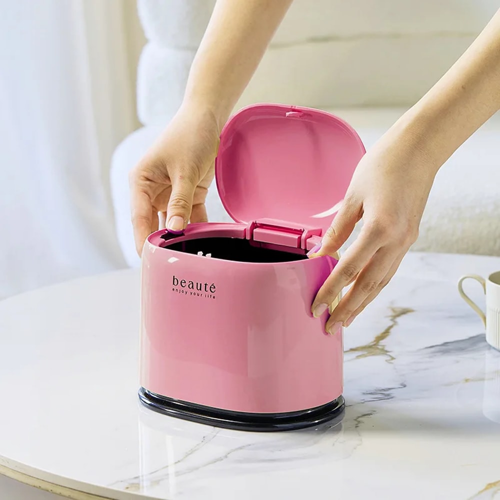 Dopamine Mini Desktop Trash Can with Press Lid for Office, Vanity & Kitchen Organization
