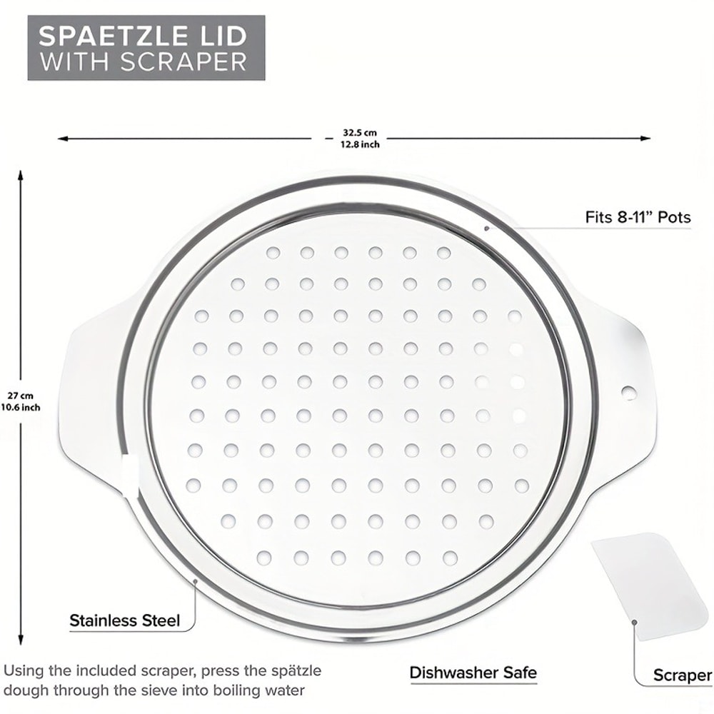 German Style Spaetzle Maker Stainless Steel Noodle Lid With Scraper For Homemade Egg Pasta 1