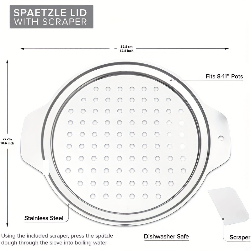 German Style Spaetzle Maker Stainless Steel Noodle Lid With Scraper For Homemade Egg Pasta 1