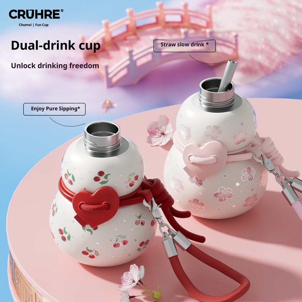 Heart-Shaped Gourd Insulated Straw Tumbler Gift Set with Leakproof Stainless Steel Bottle
