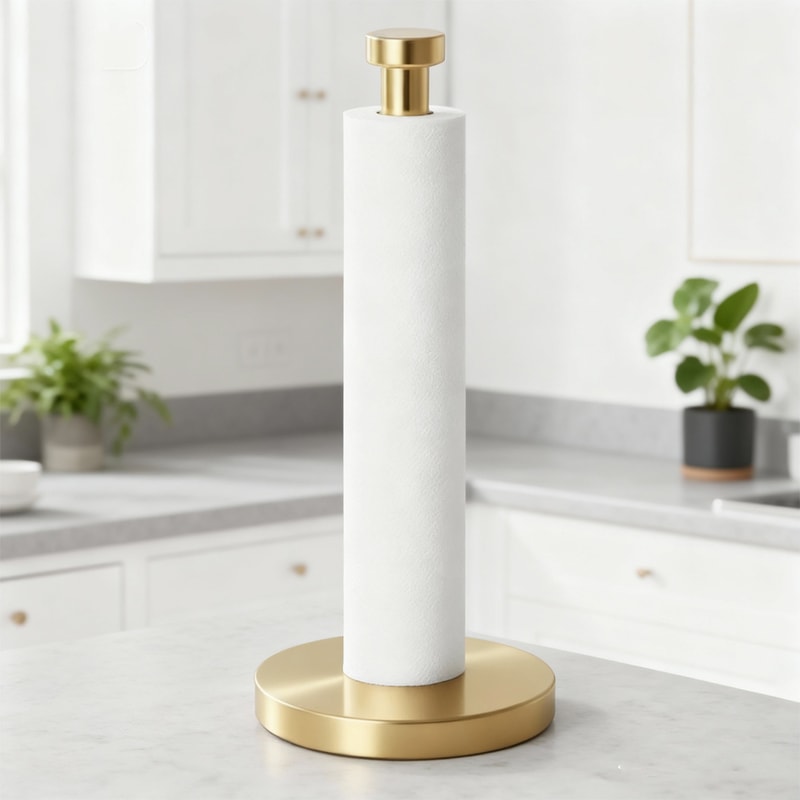 Luxe Gold Paper Towel Holder for Kitchen Counter Stainless Steel Roll Organizer