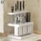 Nordic Bamboo Utensil Holder with Drain Tray and Multi Slot Kitchen Organizer