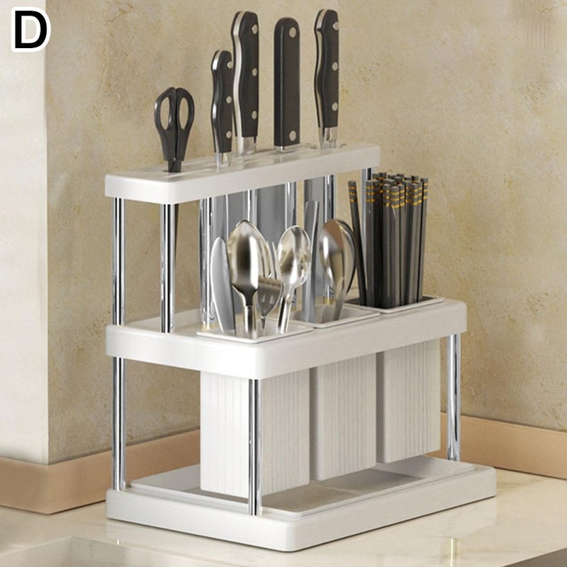 Nordic Bamboo Utensil Holder with Drain Tray and Multi Slot Kitchen Organizer
