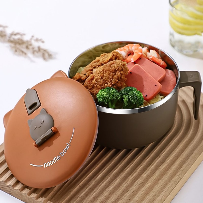 Japanese Style Instant Noodle Bowl With Lid Stainless Steel Food Container 2